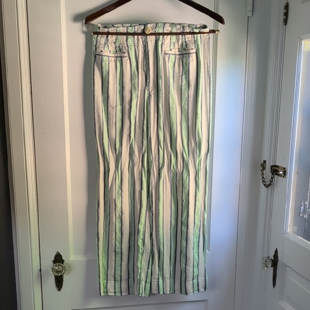 Anthropologie Green and White Striped Chinos